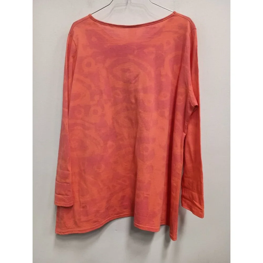 Creation By Tina Womens Wearable Art Tunic Top Small Orange Flamingo Long Sleeve